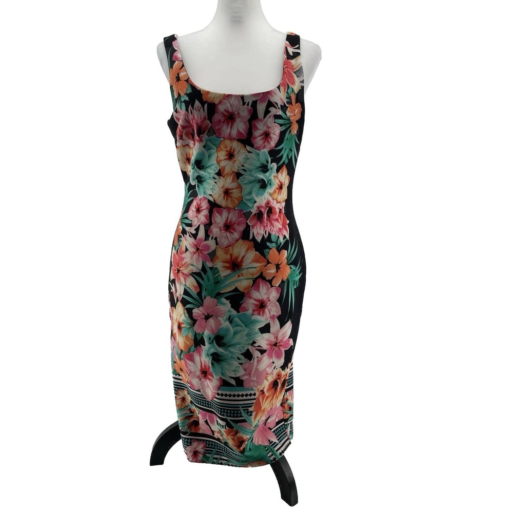 Bisou Bisou Tropical Dress Womens 4‎ Scuba Sheath Sleeveless Vacay Travel Office
